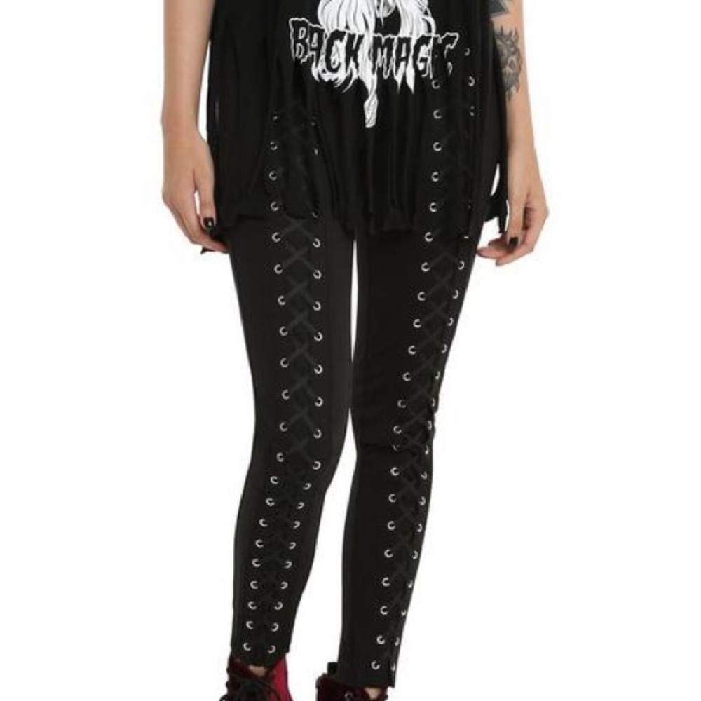 Hot Topic Ci Sono Black Front Lace up Ponte Leggings Size Large